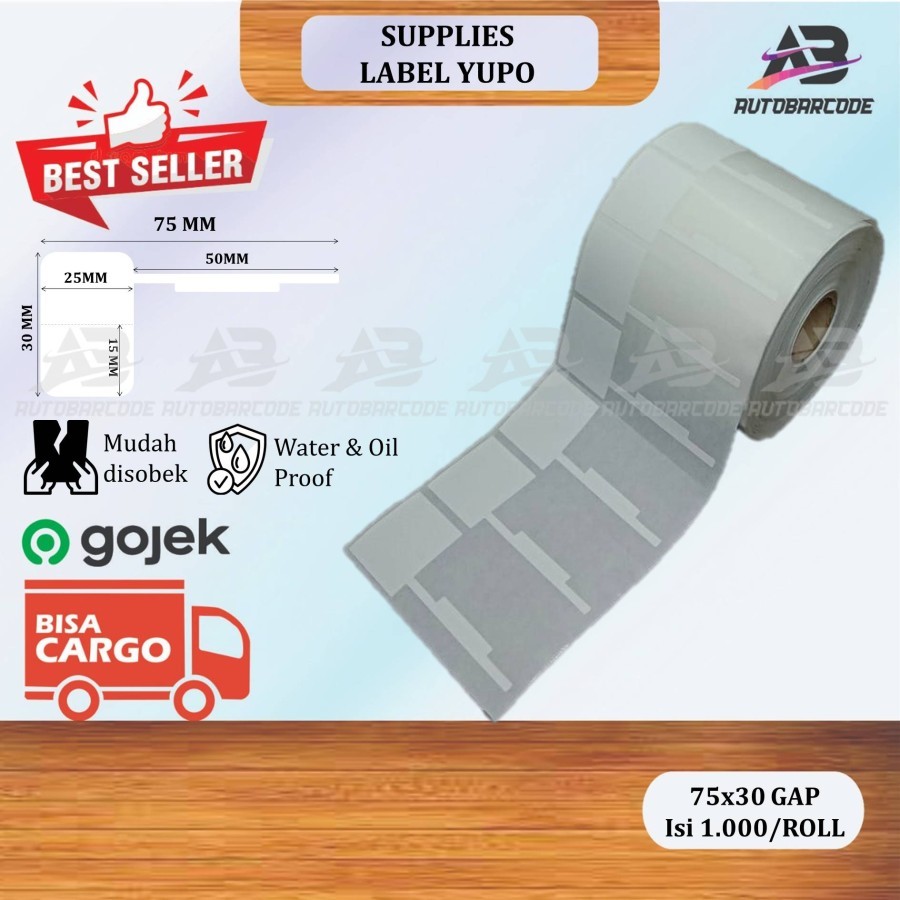 

Label Perhiasan 1 Line YUPO 75X30 MM isi 1000 PCS Core1 Inch Sticker Barcode Gap Anti Sobek Luntur