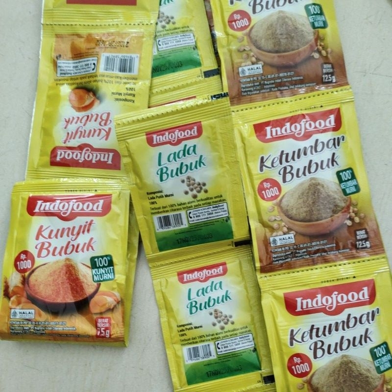 

Indofood kunyit bubuk ketumbar bubuk lada bubuk