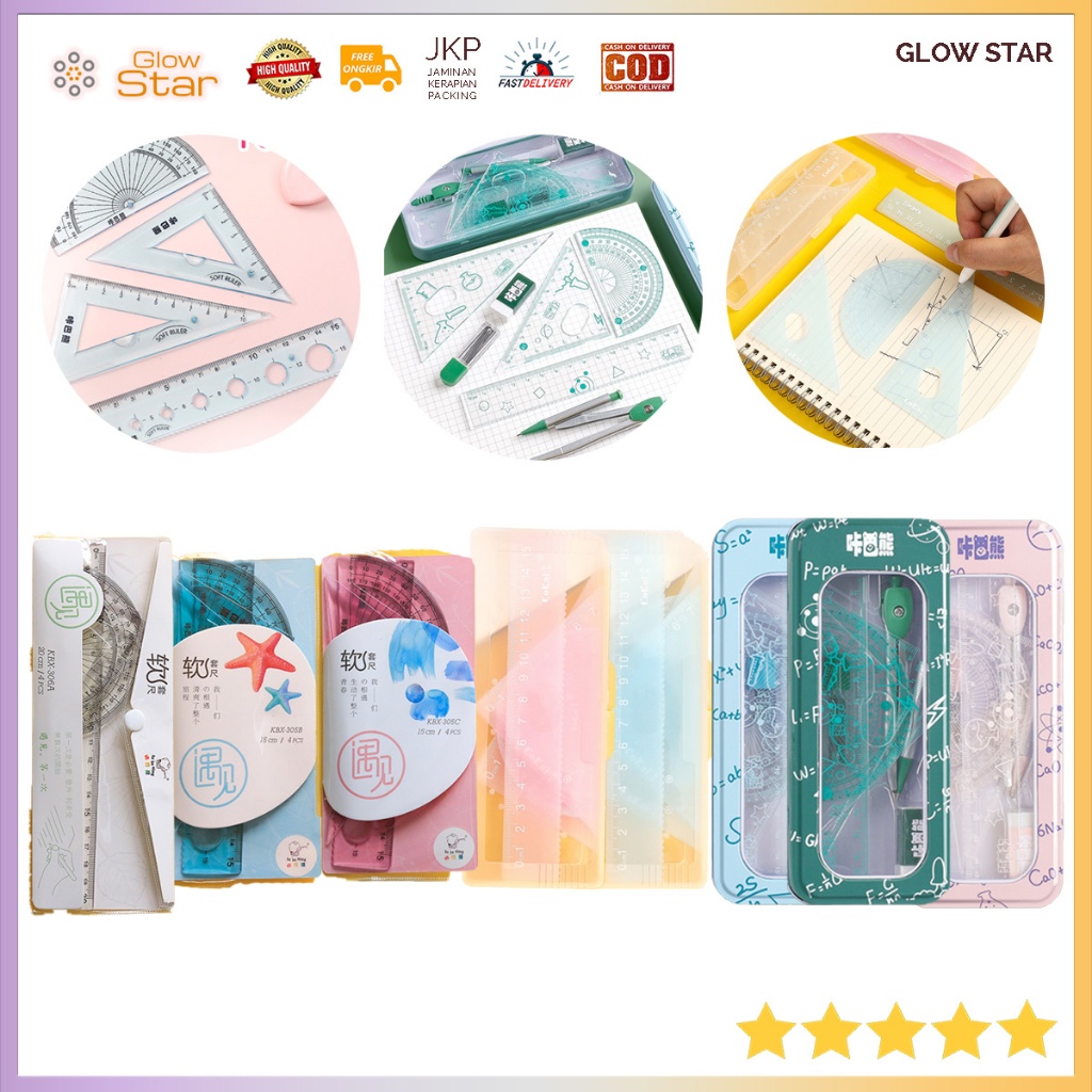 

Set penggaris Panjang kotak segitiga Busur 180 derajat sekolah matematika garisan ruler 90 derajat dengan wadah 15 cm 20 cm lentur jangka dengan tepak