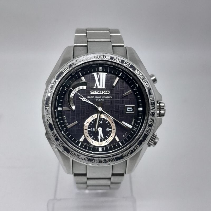 Jam tangan pria original Seiko Radiowave control Solar 8B54 0AG0 Titanium