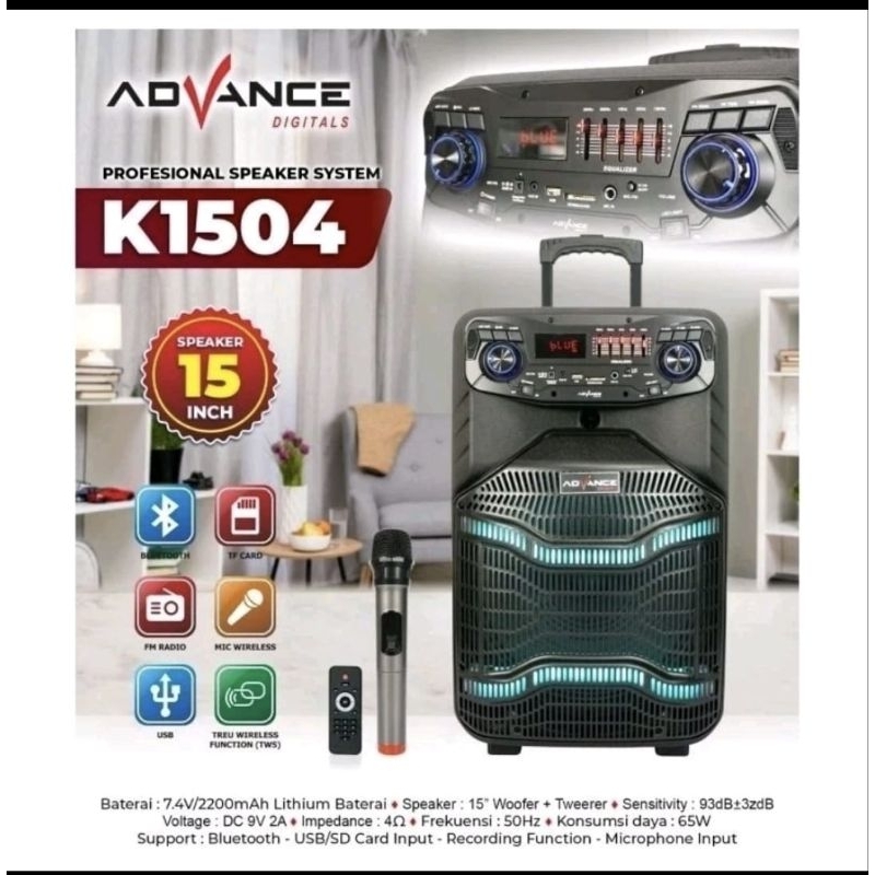 Speaker Portable 15 Inch K1504 advance 1 Mic
