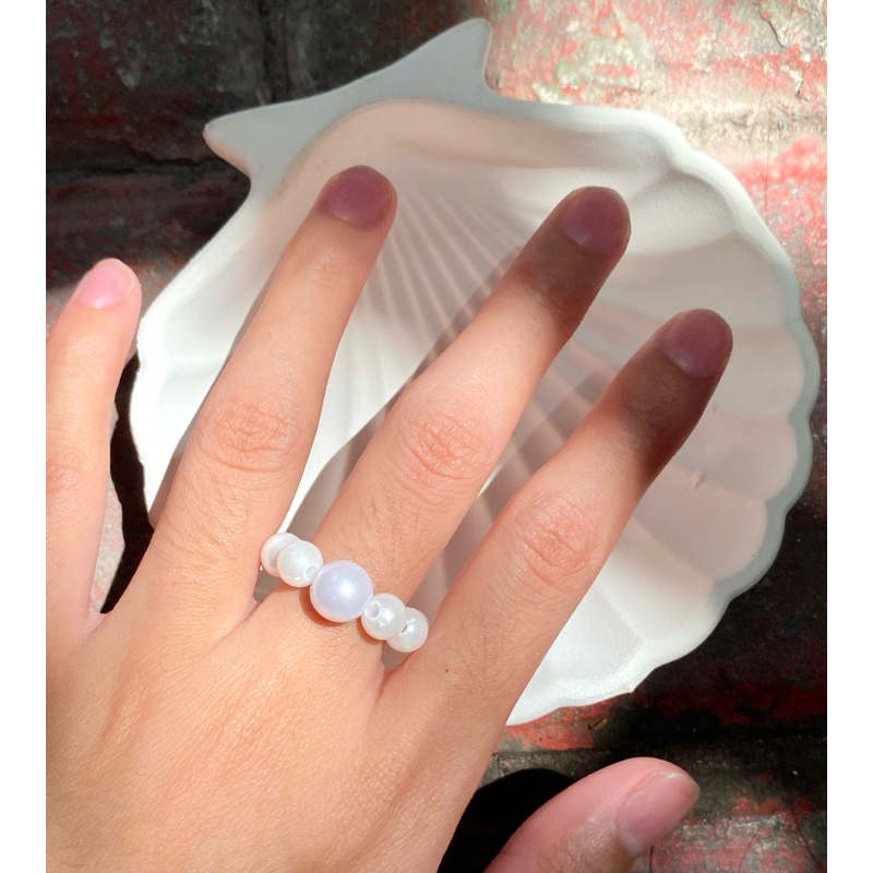 Cincin Manik Mutiara/Cincin/Mutiara/Beads/Manik-manik/Putih/Pearl