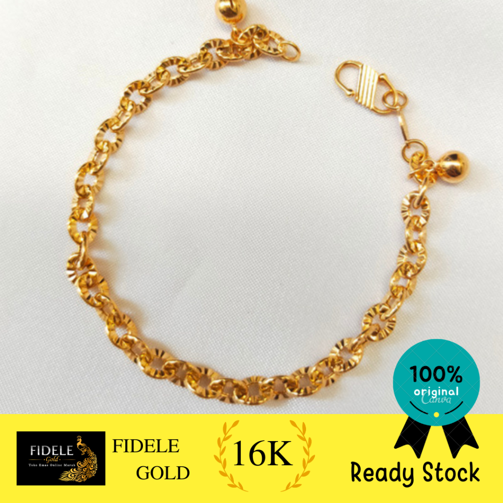 Gelang fancy bel 16k emas asli hollow fancy gelang emas asli UBS