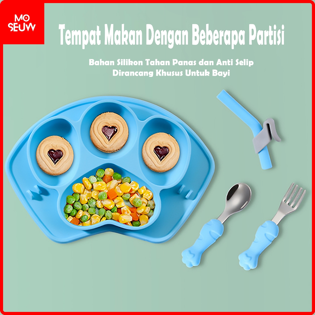Piring set bayi bahan silikon (MOSEUW)