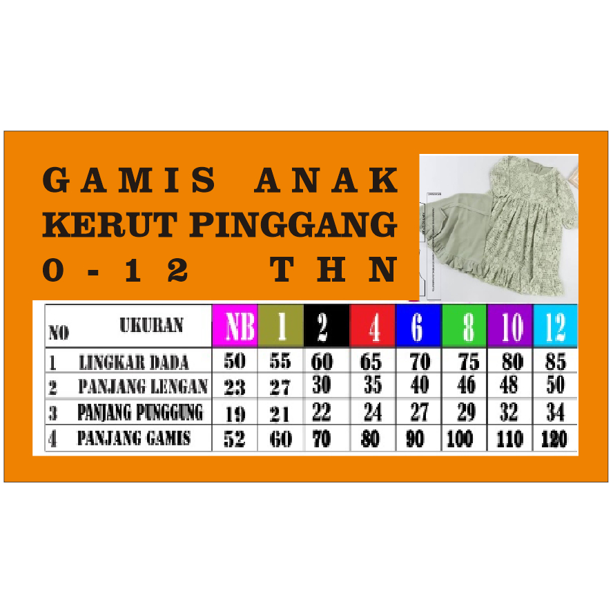 Nobira98 Pola Pola Gamis Anak Kerut Pinggang Resleting Belakang