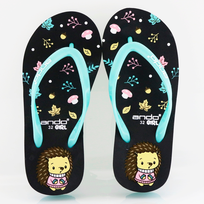 NEW  ANDO HEDGEHOG BLACK/MINT- Sandal Wedges Anak Besar Sandal Diskon