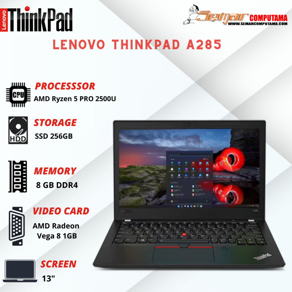 Laptop Lenovo Thinkpad A285 AMD Ryzen 5 Pro 2500U SSD 512 Garansi Mulus
