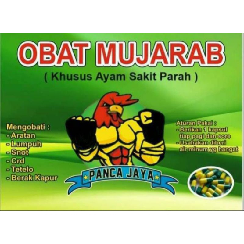 1 SACHET OBAT MUJARAB ISI 10 KAPSUL KHUSUS AYAM SAKIT PARAH ARATAN CRD SNOT LUMPUH TETELO BERAK KAPU