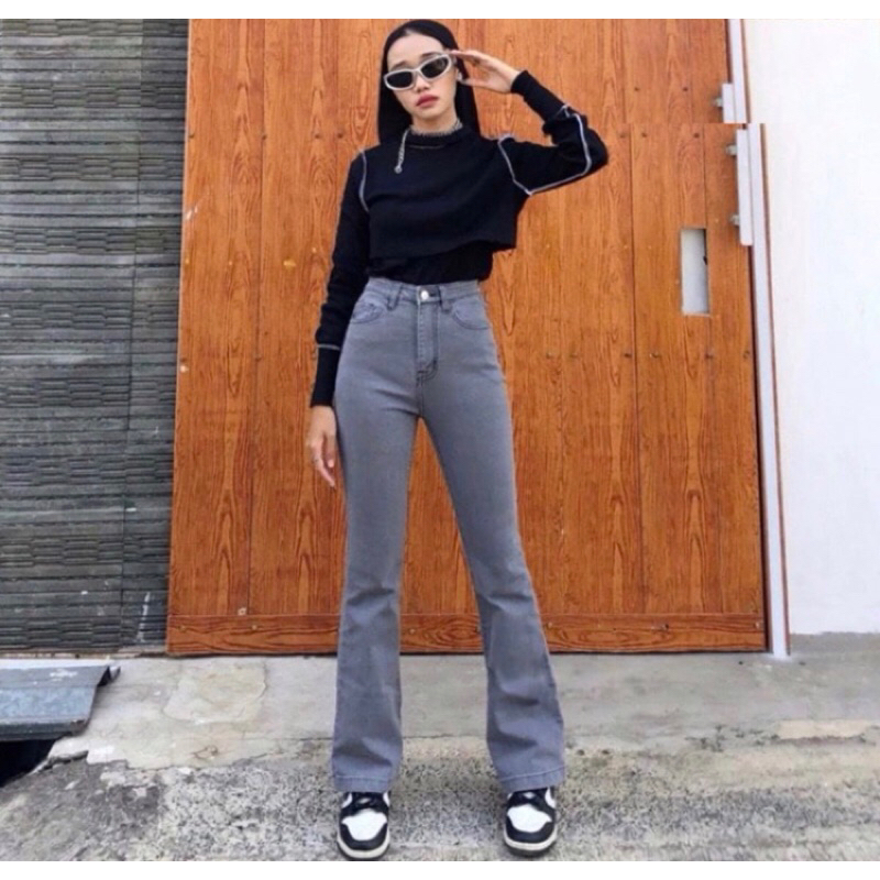 Highwaist celana jens cutbray jens wanita