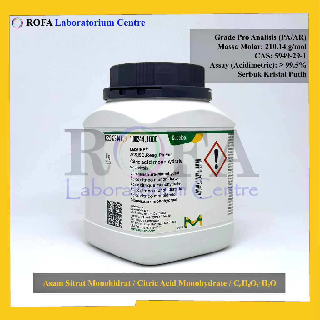 Asam Sitrat Monohidrat / Citric Acid Monohydrate / C6H8O7.H2O Pro Analisis
