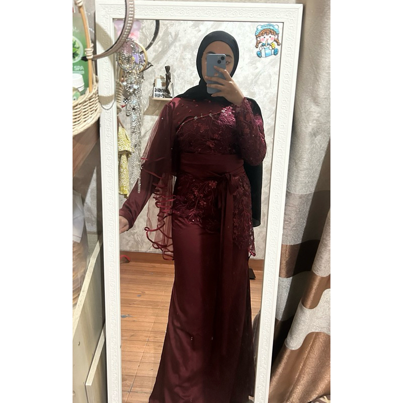 affia dress warna maroon size MB by Dwiwarna.id (busana muslim)