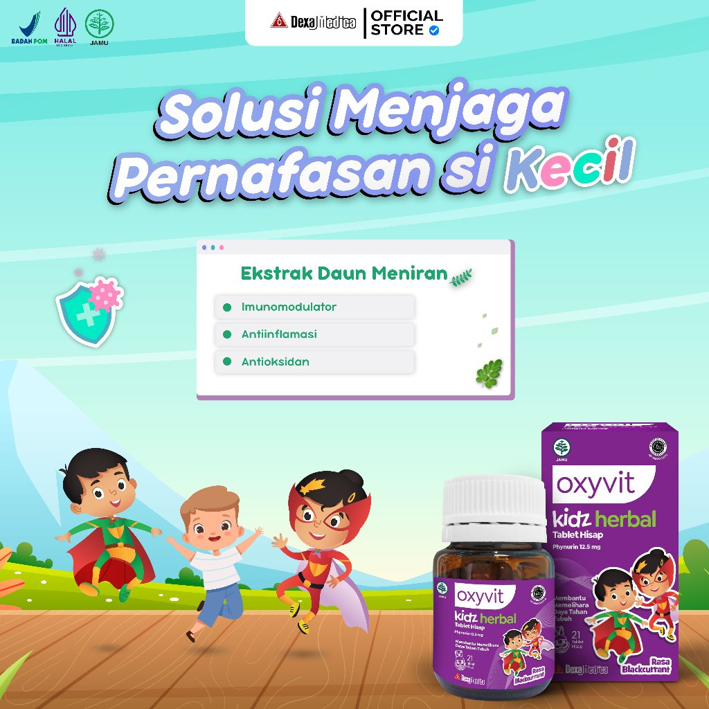 

Vitamin anak Oxyvit Kidz Herbal Hisap - Menjaga Daya Tahan Tubuh dan Pernafasan Anak @21 Tablet Hisap Rasa Blackcurrant