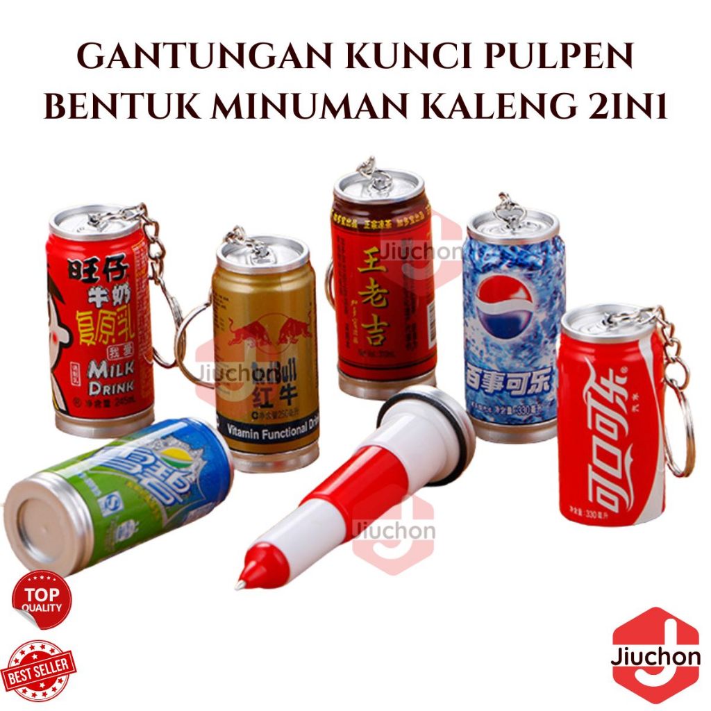 

JIUCHON Gantungan Kunci Pulpen Bentuk Minuman Kaleng 2 IN 1 Pena Botol Minuman Gantungan Keychain