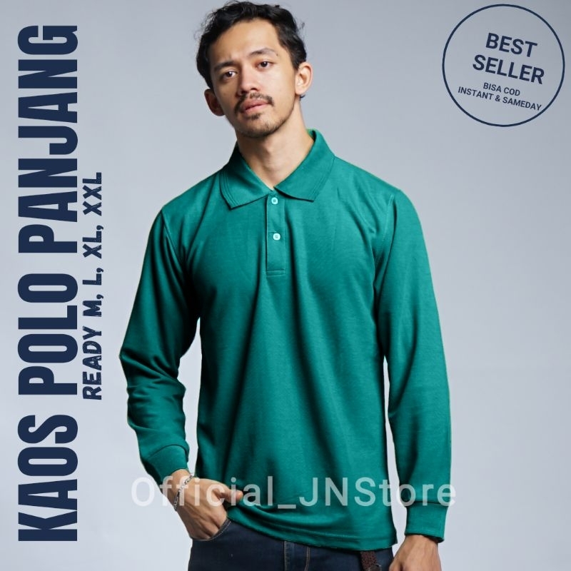 KAOS KERAH POLOS PANJANG HIJAU TOSCA | POLO PANJANG I Polo Shirt |  Long Sleeves Polo Shirt | Kerah 
