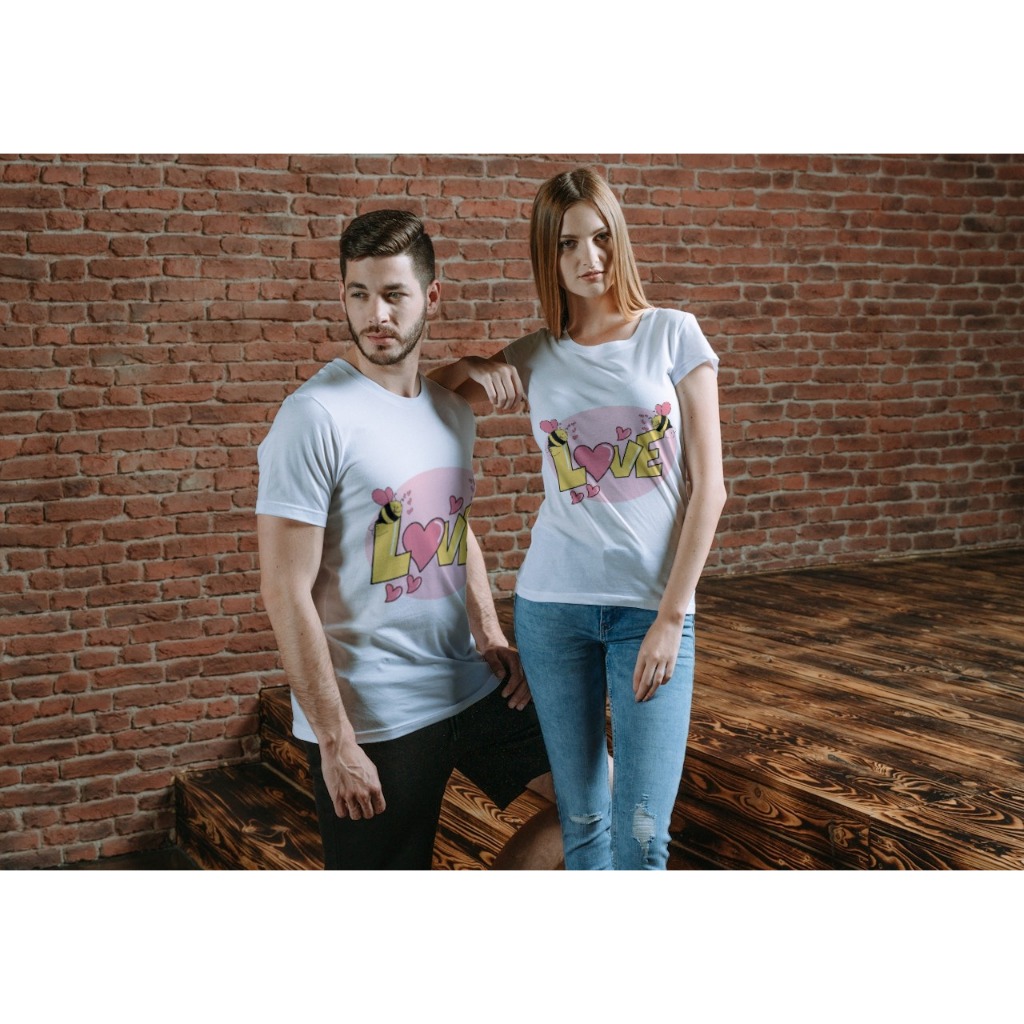 Baju Kaos Kapelan Pacar Motif Love Pasangan Kekinian OOTD Cewek Cowok