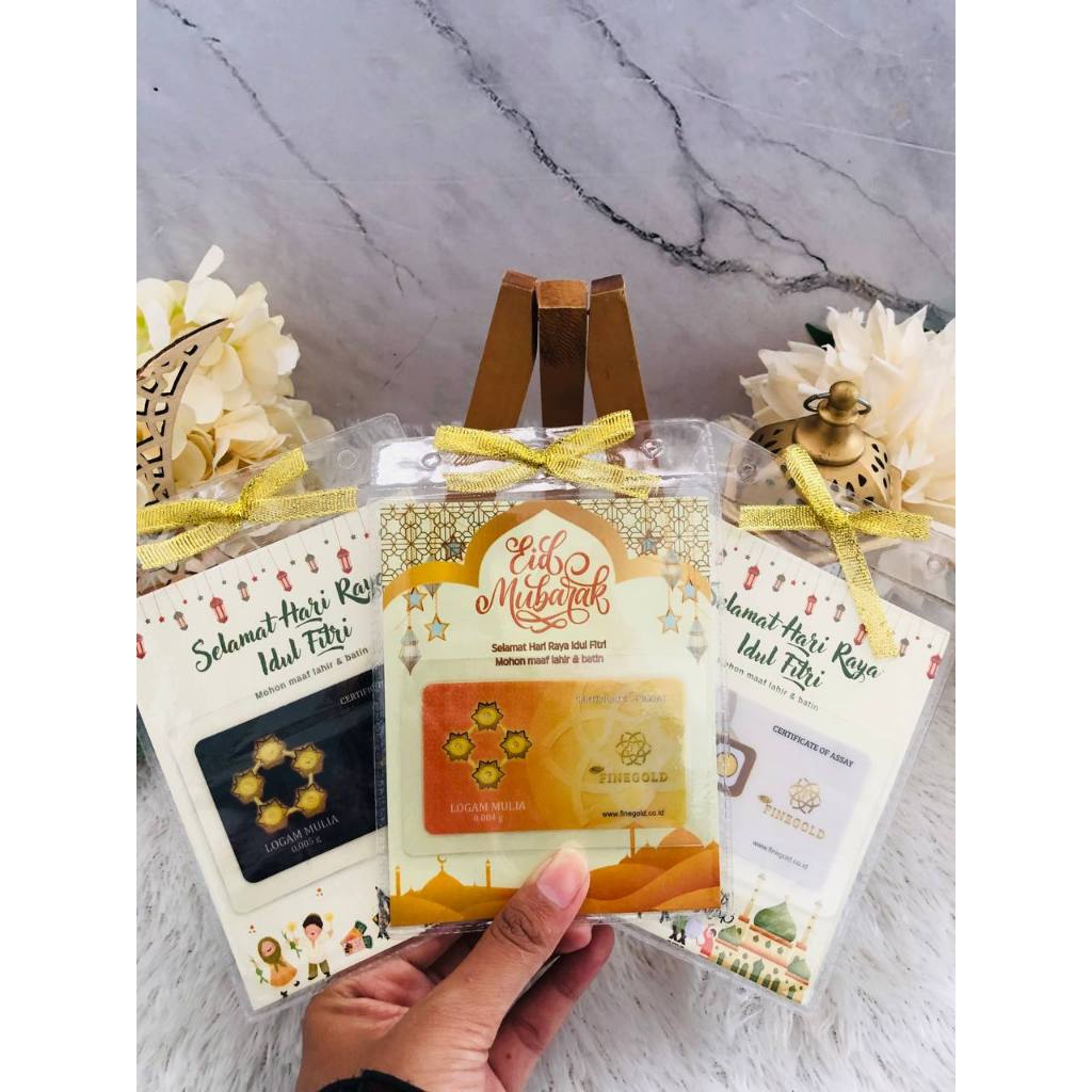 POUCH SOUVENIR FINE GOLD EMAS 24 KARAT TEMA IDUL FITRI THR LEBARAN ANAK HAMPERS EMAS ASLI HAMPERS LE