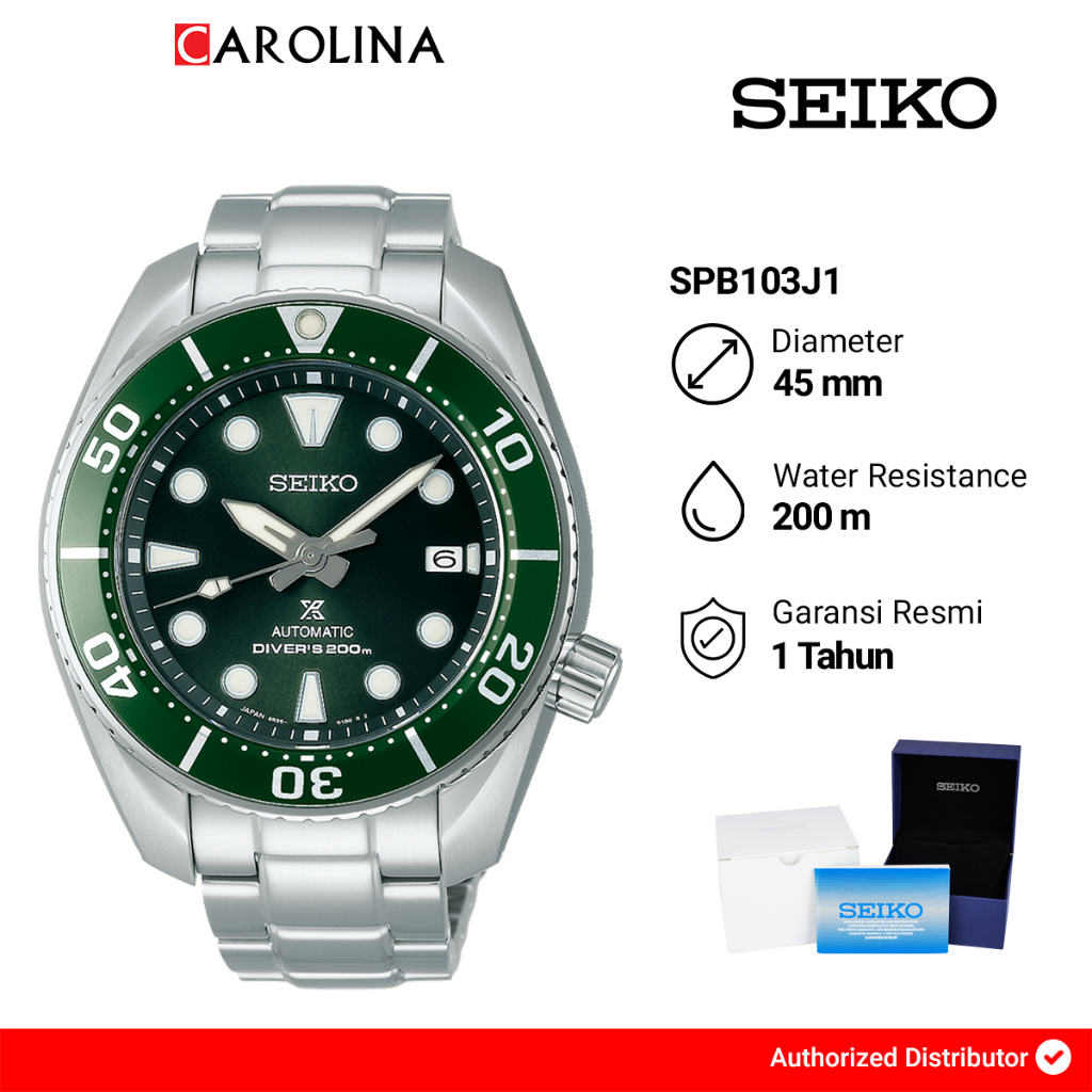 Jam Tangan Pria Seiko Prospex SPB103J1 Sumo Hulk Green Dial Stainless Steel Strap