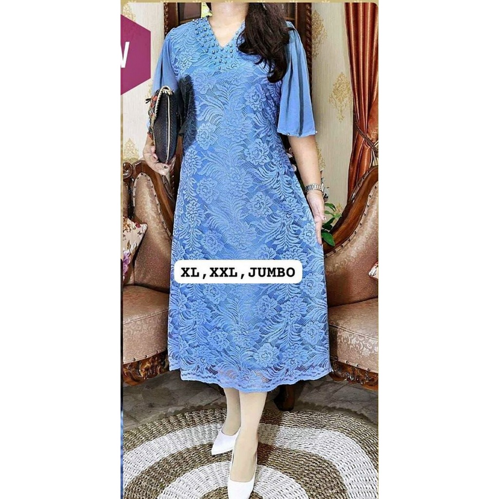 KEBAYA DF DRES SEMI PRANCIS/BAJU WANITA KEKINIAN 2022/DRESS SEMI BROKAT MIX SIFON