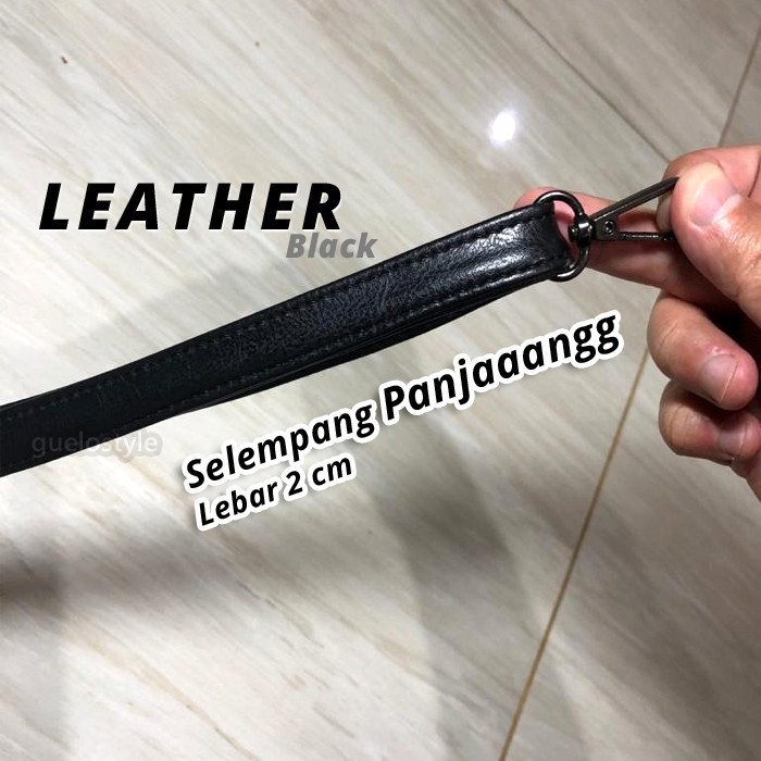 Tali selempang panjang kulit kecil / strap tas kulit kecil pria HITAM