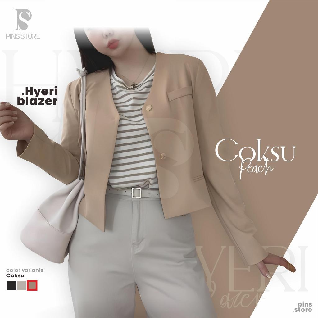 PINS Hyeri Blazer Wanita Kekinian Katun Twill LD 100 Dan LD 110 Lengan Panjang Atasan Kerja Casual
