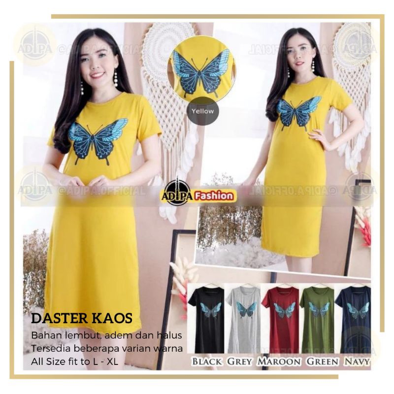 ADIPA - Dress Butterfly Korean Style Sexy Slim Mini Midi Dress Kaos Casual Mewah Maxi Mavy Daster Sa
