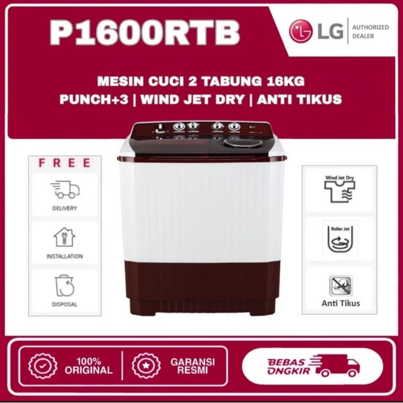 MESIIN CUCI 16 KG 2 TABUNG LG P1600RTB mesin cuci 2 tabung 16kv LG P1600