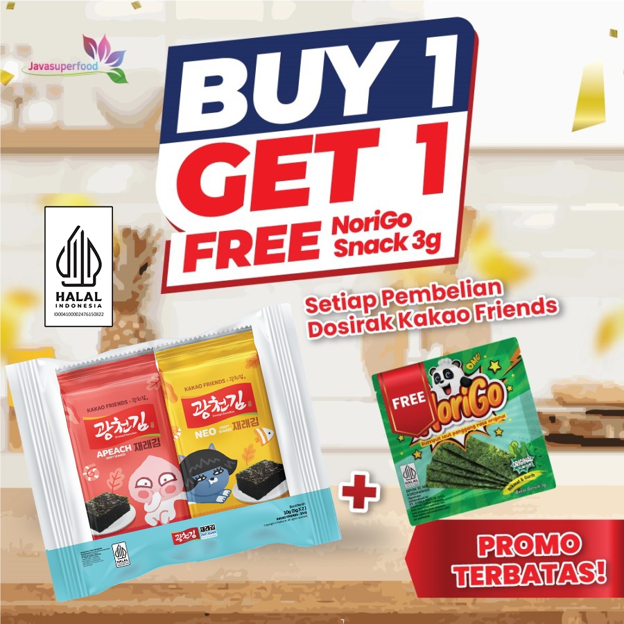 

(BUY 1 FREE 1 Norigo Sachet 3g) Kakao Jaerae Korean seaweed // Nori Seaweed Snack Rumput Laut