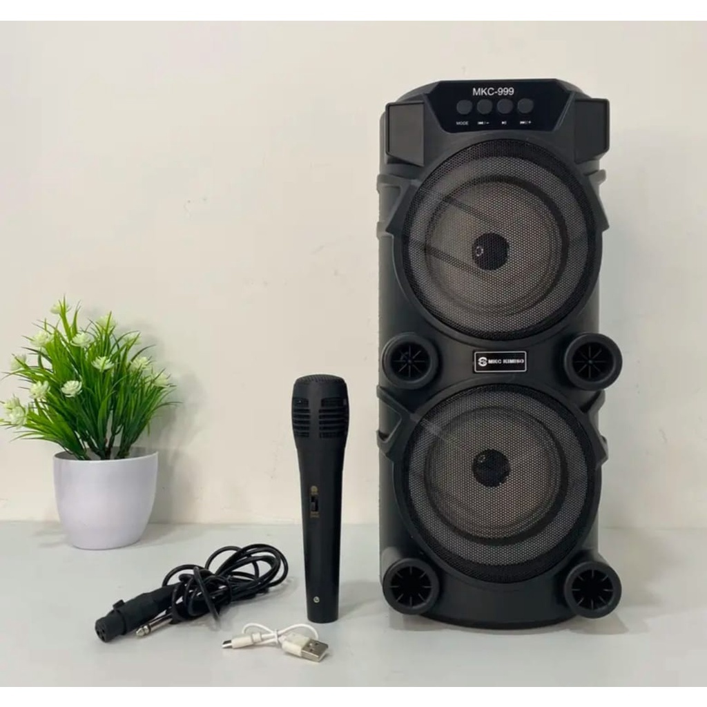 SPEAKER BLUETOOTH PORTABLE MKC KIMISO 999 6.5inch X2 KARAOKE SPIKER 2 TINGKAT Free + Mic  Microphone