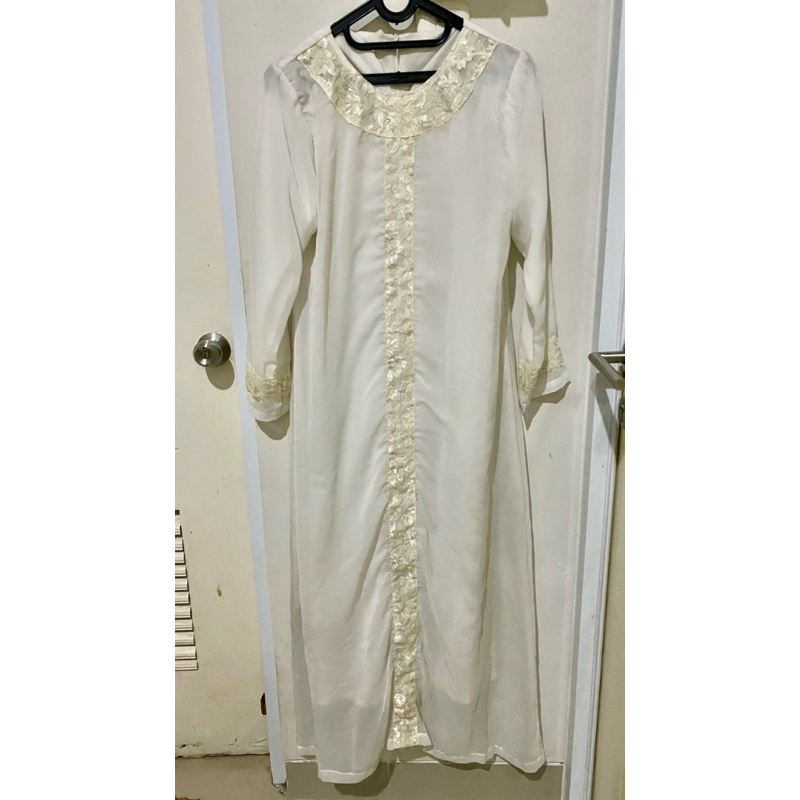 Baju Lebaran Gamis Dress Wanita Broken White