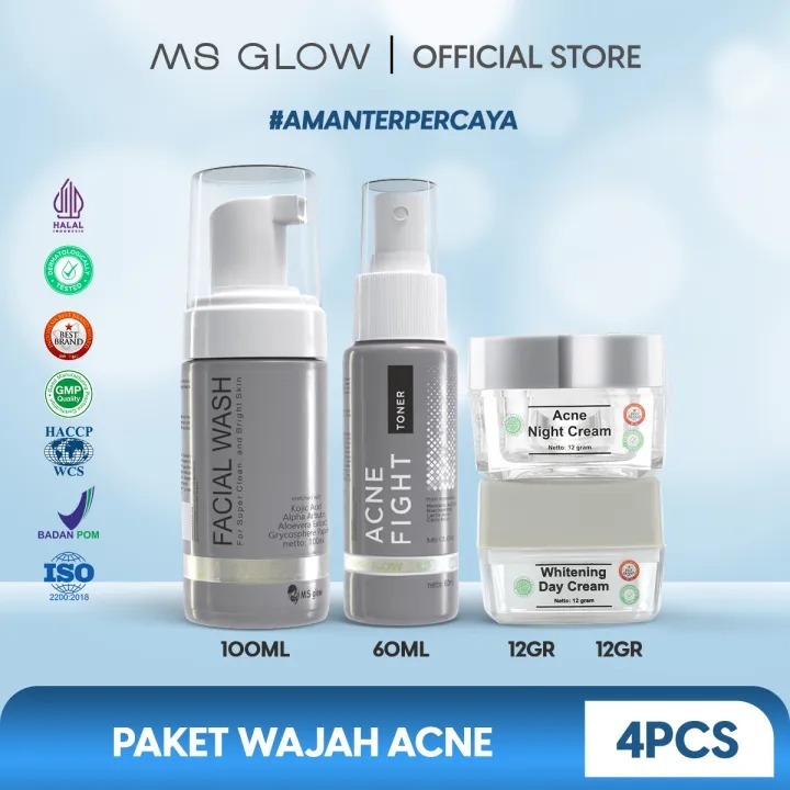MS Glow Paket Acne Series - Isi 4 Free Slingbag - Paket Perawatan Wajah Berjerawat dan Bopeng