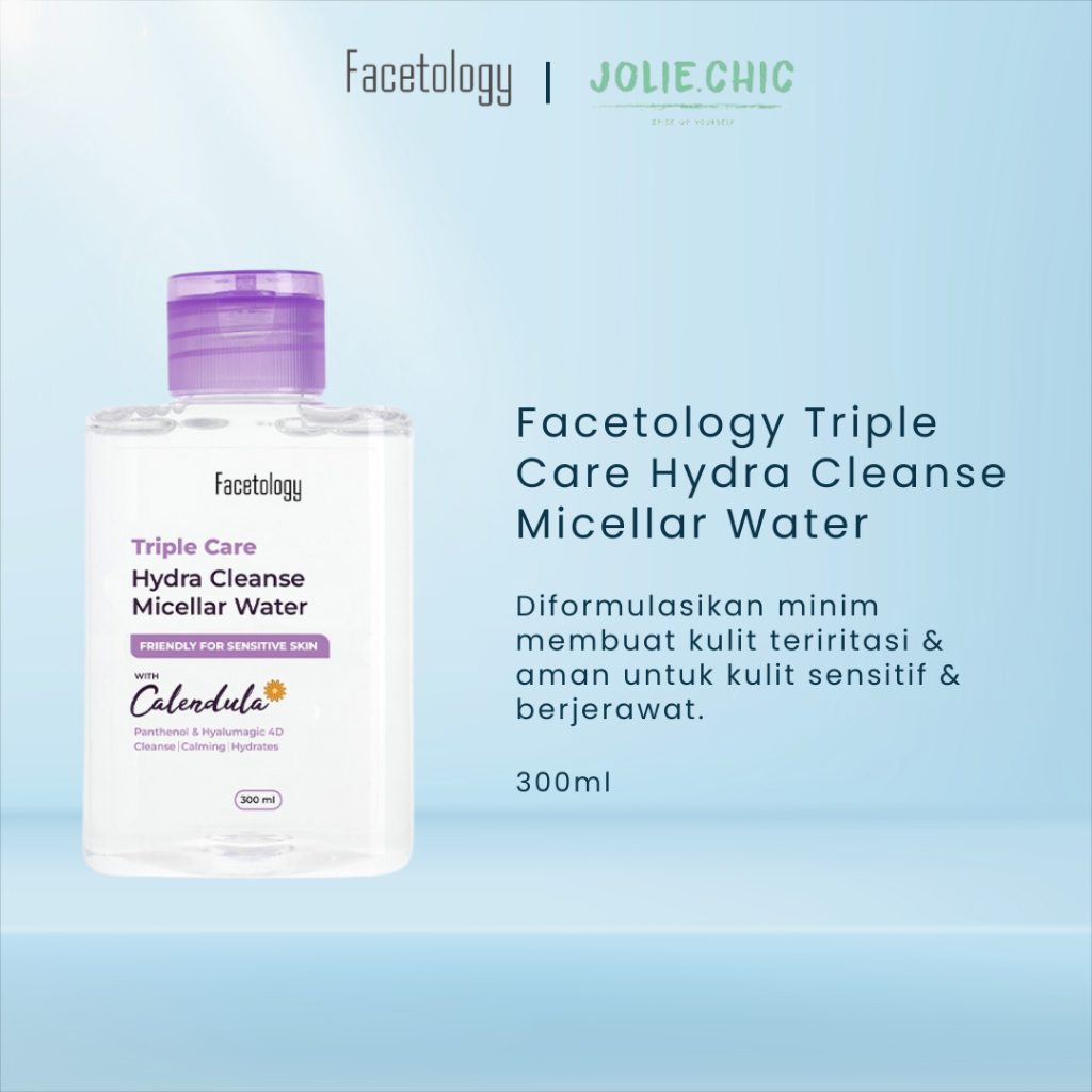 Facetology Triple Care Hydra Cleanse Micellar Water 300 ML-Pembersih Wajah Sensitive Skin Pembersih Make Up Tanpa Bilas