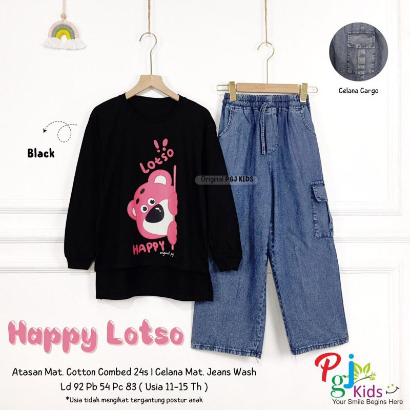 HAPPY LOTSO • BEAR WERE QIU#3 KAKTUS#3 SET KIDS BY AMELIA BAHAN TOP COMBAD 20S CELANA JEANS WASH FIT