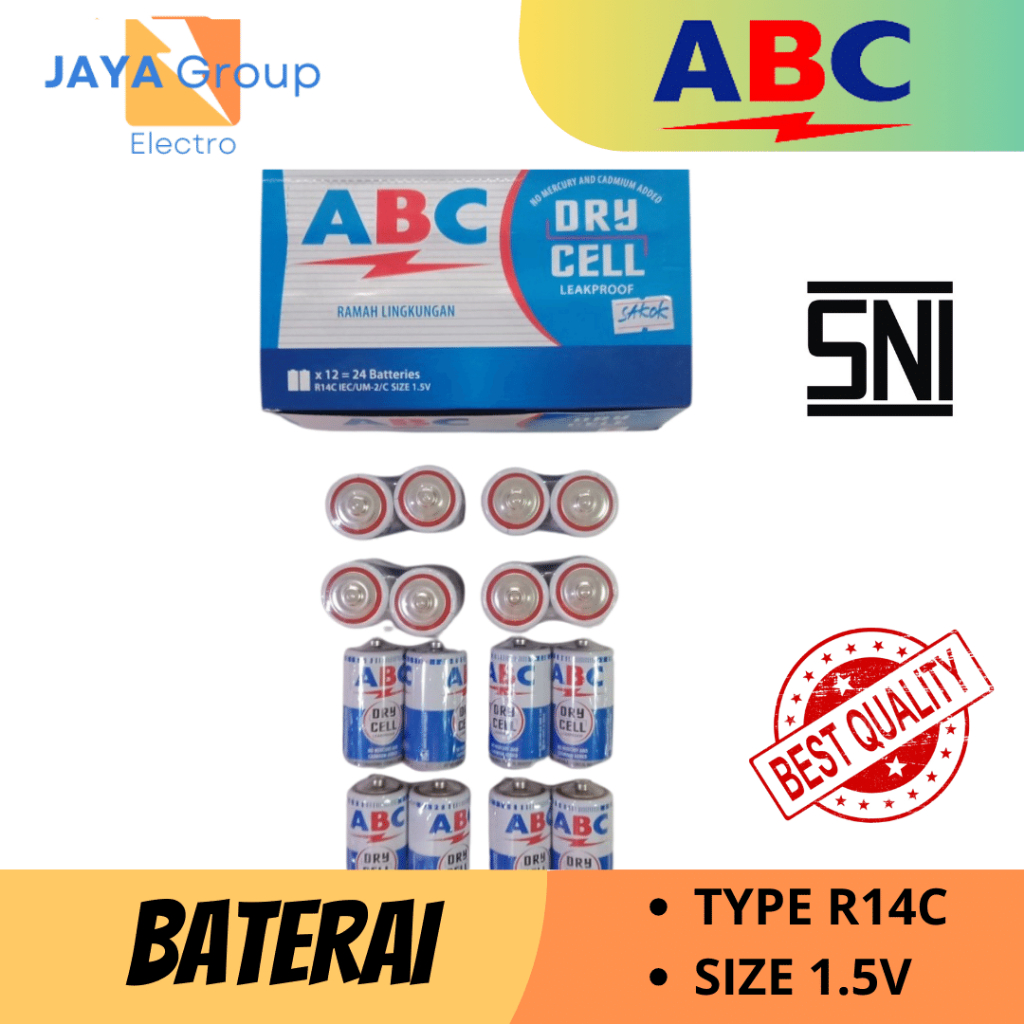 ABC Batu Baterai Biru R14C/C Size 1.5V Dry Cell Battery