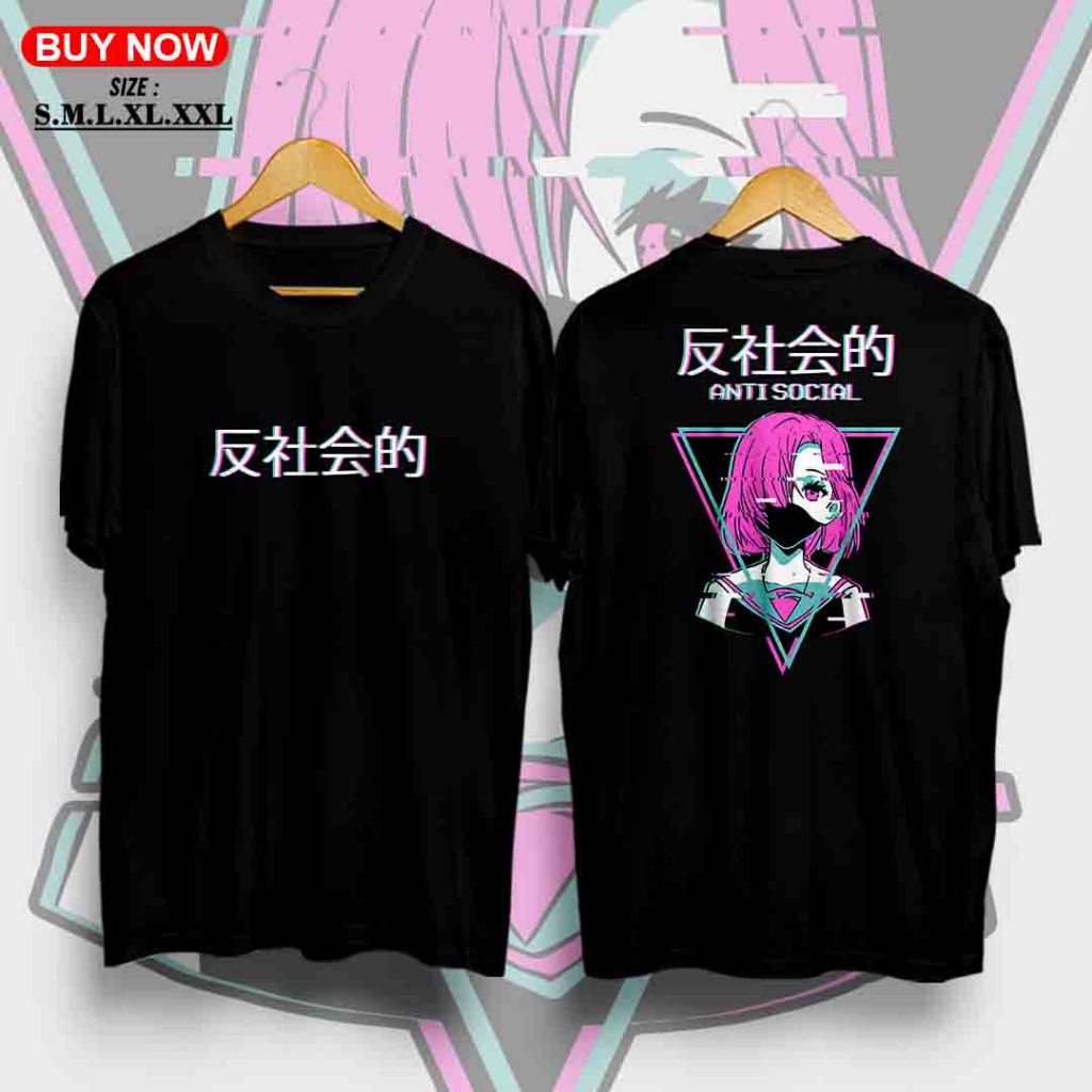[Bisa-COD]  Kaos anime anti social  | kaos vapor wave| Baju Kaos Viral
