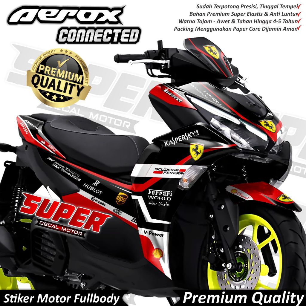 (COD) Stiker Decal Motor Yamaha Aerox New Connected Full Body Variasi Ferrari