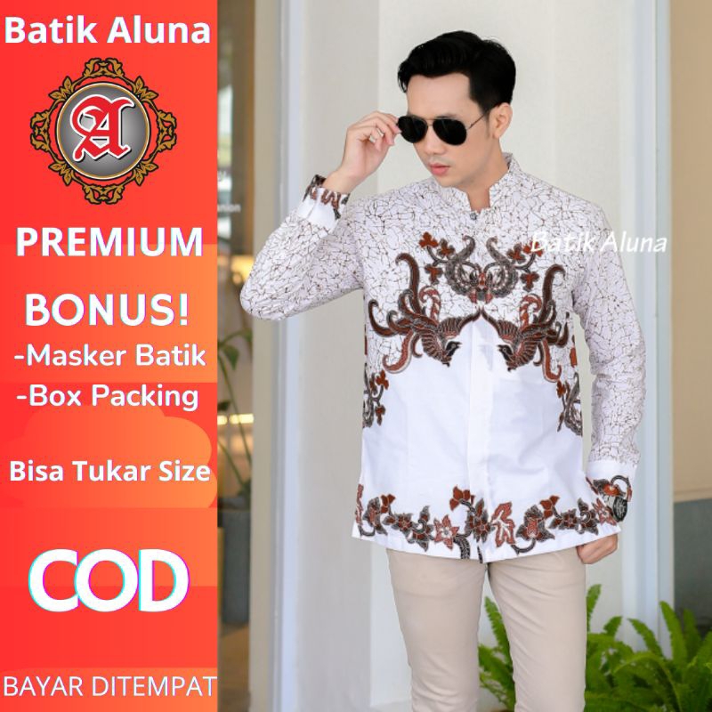 BATIK KOKO PRIA LENGAN PANJANG WARNA PUTIH BATIK KOKO PREMIUM BAJU KOKO BATIK PRIA KOKO BATIK PRIA L