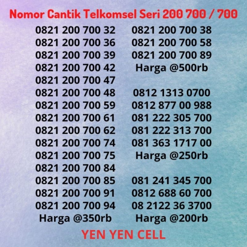 Nomor Cantik Kartu Perdana Simpati Telkomsel Seri Double Ratusan / Ratus Ratus / 200 700 Rapi