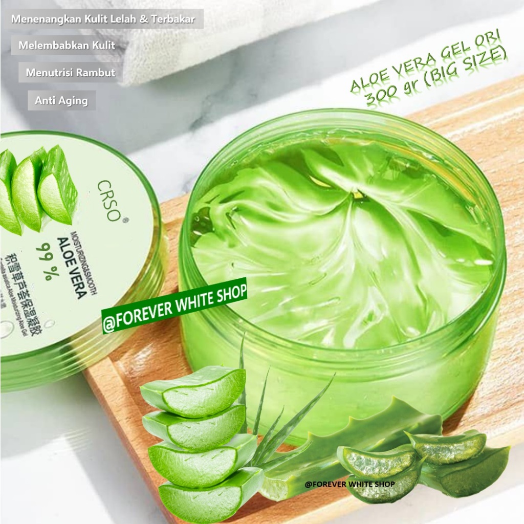 Aloe Vera Soothing Gel 99% (300 ml) CRSO Kemasan Besar FWS / Aloe Vera Gel Ori untuk Wajah Glowing /