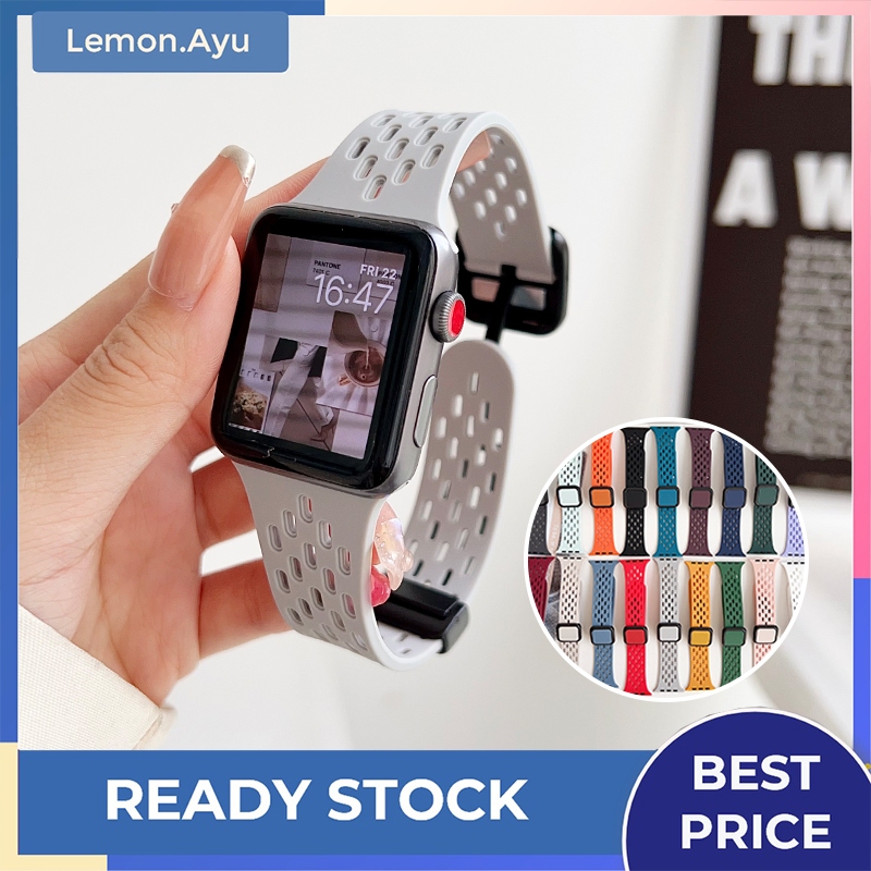 iWatch Silicone Strap Apple Watch 9 8 7 6 SE 5 4 3 2 Ultra Magnetic Square Buckle Breathable Hole Replacement Strap