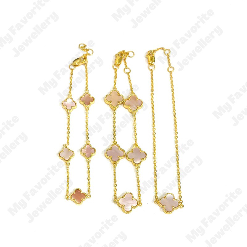 Gelang Fancy Clover Pink Emas Asli Kadar 875