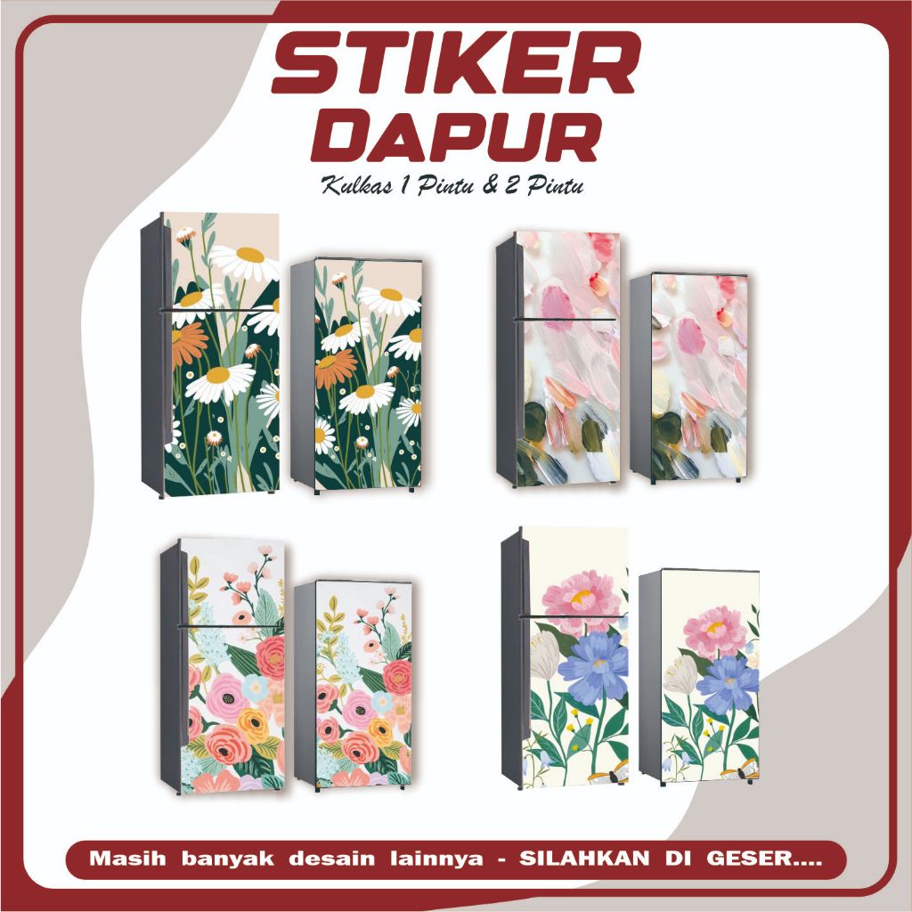 Stiker Sticker Kulkas 1 2 Pintu  Motif Bunga Pink