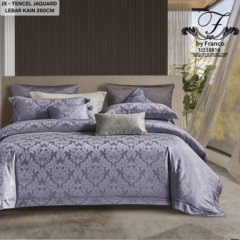 sprei bedcover sutra organik jacquard sutera embos ungu anti alergi serat bamboo premium franco halu