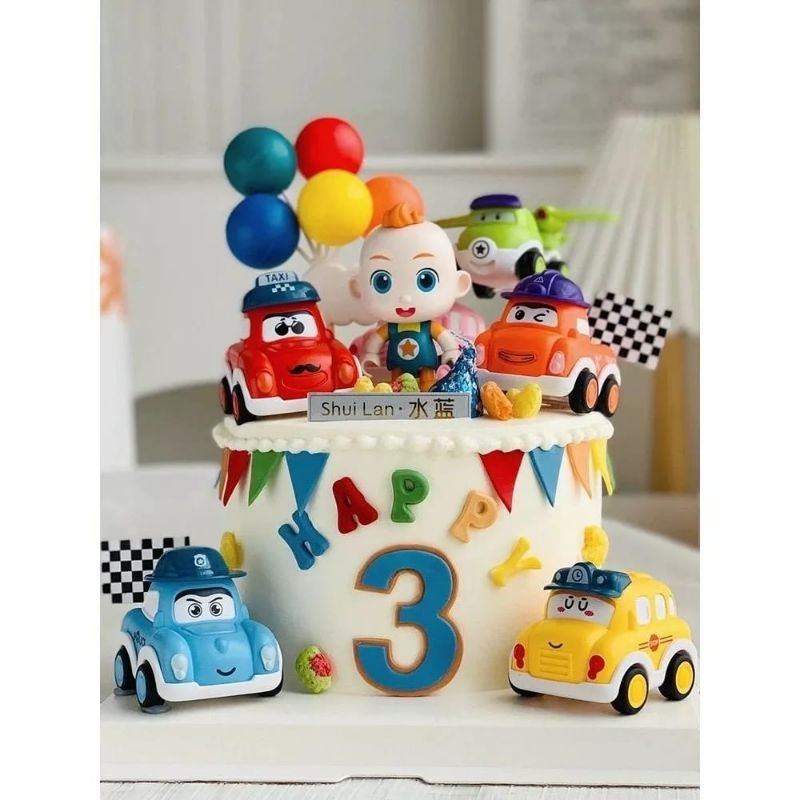 {OTU} Hiasan Kue Ulang Tahun Mobil Robocar Poli isi 6pcs / Pajangan Kue Mobil Robocar Poli Topper Ca