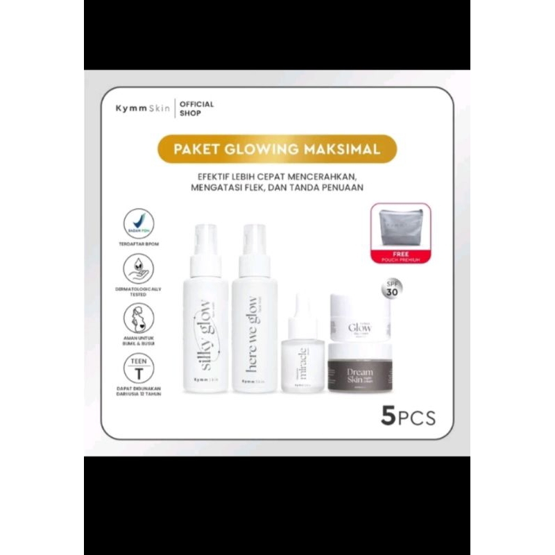 KYMM SKIN Paket Lengkap Glowing Series Free Pouch & Sunscreen Effortless| Paket Skincare