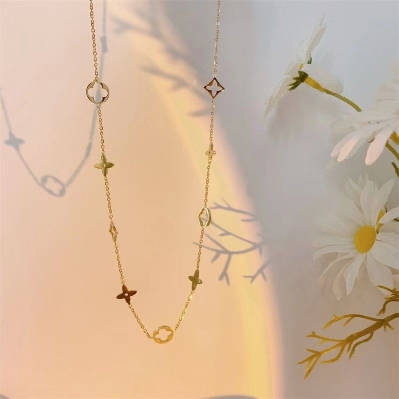 Clafel & Co - VIOR Kalung Wanita Titanium Asli Lapis Emas 18K Zircon Rantai Jewelry