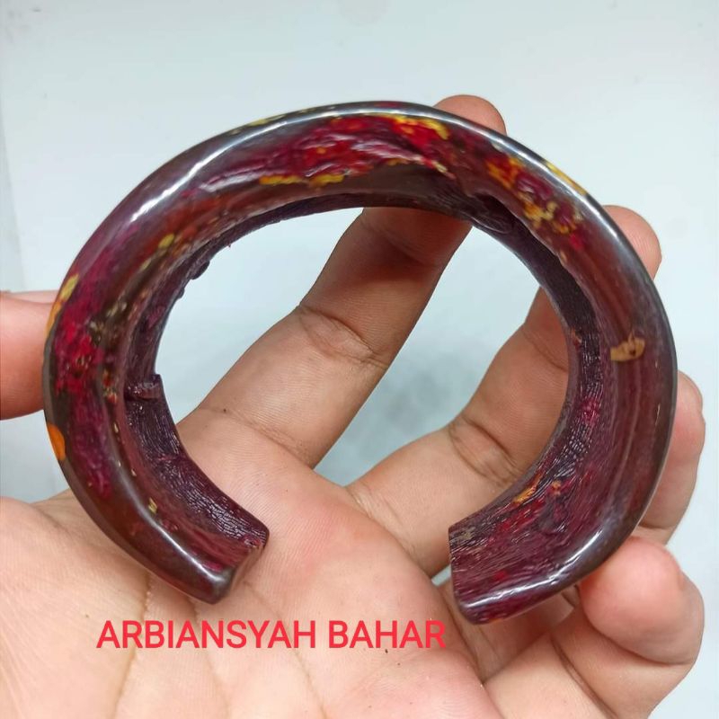 GELANG AKAR BAHAR MERAH CRISTAL JUMBO TEMBUS CAHAYA MOTIF C