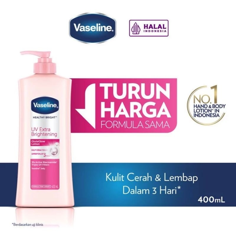 Vaseline Healthy Bright UV Extra Brightening 400ml, Murah