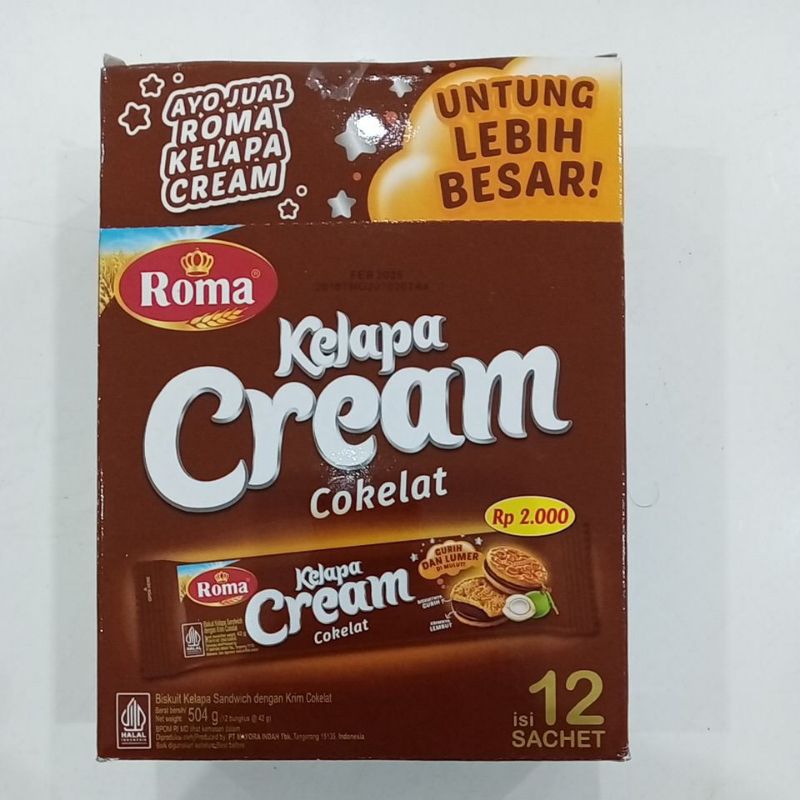 

Roma Kelapa Cream Cokelat 42 g @12 pcs / 504 gram