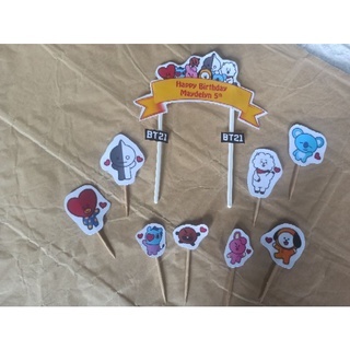 topper cake hiasan kue set cusactom BT21 Bts bisa isi tulisan
