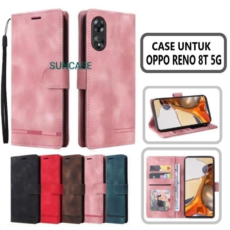 Casing hp OPPO RENO 8T 5G model flip dompet softcase premium ada tali